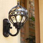 Mengjay Glass Lantern Wall Sconce Light Vintage Outdoor Waterproof Rustproof Wall Lamp Outside Decoration Aluminum Metal Wall Lantern for Corridor Villa Patio Garden (Small, Black)