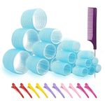 SIYAA Jumbo Hair Rollers Set Hair Rollers Curlers For Long Hair No Heat Curlers Heatless Hair Rollers With Clips & Comb 24 Packs (Blue)