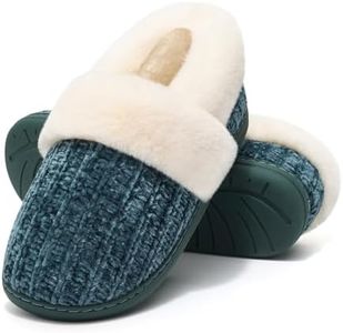 Evshine Women's Fuzzy Memory Foam Slippers, Closed Back Knit Bedroom Slippers, Slip-On Warm House Shoes for Indoor & Outdoor Comfort, Green, 44-45 (Size 11.5-12)