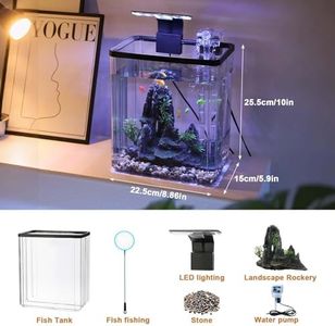 GarveeLife Small Fish Tank, Betta Fish Tank kit with LED Light, Oxygen Generator, Fish Tank Starter Kits for Beta,Goldfish (2.6 Gallon)