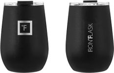 IRON °FLASK Insulated Wine Tumbler with Lid w/Leak-Proof Lid - Keeps Drinks Hot & Cold w/Double Walled, Vacuum Stainless Steel Exterior - Travel Cup - Midnight Black, 14 Oz, 2 pack