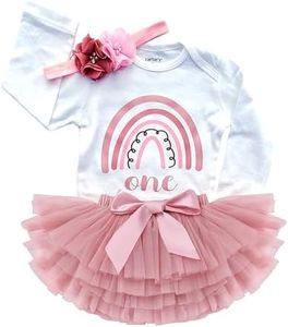 Luke and Lulu 1st First Birthday Baby Girl Tutu Outfit - Onederful - Rainbow Rose Boho Chic - 24M Long Sleeve