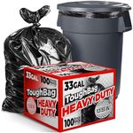 ToughBag 33 Gallon Trash Bags Heavy Duty (100 COUNT) - Large Trash Bags 30+ Gallon, 32 Gallon Trash Bags, 33 x 39” Outdoor Industrial Garbage Bags - Made In USA