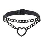 Manfnee PU Leather Choker Punk Emo Heart Pendant Chain Choker Collar Necklace for Women Adjustable