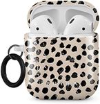 Burga Airpod Hardcase Compatible with Apple Airpods 2 & 1 Charging Case, Black Polka Dots Pattern Nude Almond Latte Fashion Cute for Girls, Protective Hard Plastic Case