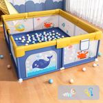 Dawnwake 1.8m*1.5m Baby Playpen with Safety Lock & Suction Cup and Ocean Balls and Hand Grip Ring, Not Foldable Play Gate Fence, up for Toddlers and Kids 3M-3Ys(Blue)