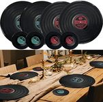 MEDOYOH Set of 4 Vinyl Record Placemats and Coasters, Round Vinyl Placemats, Table Mats, Coasters Set, Washable, Heat-Resistant, Non-Slip for Kitchen, Restaurant, Home