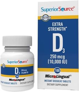 Superior Source Vitamin D3 10000 IU, Under The Tongue Quick Dissolve Sublingual Tablets, 100 Count, Promotes Strong Bones and Teeth, Immune Support, Healthy Muscle Function, Non-GMO