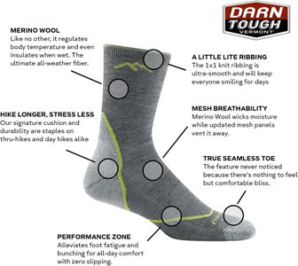 Darn Tough Men’s Light Hiker Merino Wool Micro Crew Socks, Cushioned, Denim Large