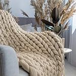 Chunky Knit Blanket Throw Merino Wool (80 * 100CM) Giant Thick Yarn Soft Cable Knitted Throw Handmade Home Decorate Beige