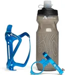 Bike Water Bottle Holder Combo - 20 Oz Squeeze Bottle & Bicycle Mount Cage Rack, No Screws Needed, Durable Alloy - Fits All Handlebar Bikes & MTB Mountain Road - for Adults, Kids (Blue)