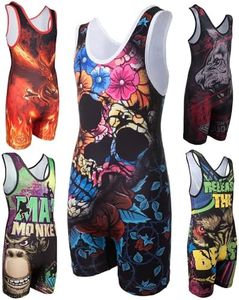 KO Sports Gear - Unisex Wrestling Singlet, Comfortable & Breathable, 4 Way Stretch, Gymnastics, Running, Weightlifting, Day of the Dead, Adult M 110-140 lbs (49.8-63.5 kg)