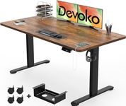 Devoko Electric Standing Desk 140x70cm with USB Charging Height Adjustable Desk with Desktop Sit Stand Up Desk Heavy Duty Steel 3 Memory Smart Pannel(Rustic Brown)