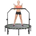 48 Inch Bungees Rebounder Trampoline for Adults, 330LBS Fitness Trampoline Foldable Mini Trampoline, 3 Level Adjustable Foam Handle, Stable Silent Exercise Trampoline for Adults Indoor Workout