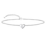 Silver Chain Anklets for Women Letter E Heart Charm Anklet Bracelet Gift for Girlfriend Girl Daughter