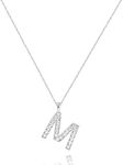 Tarsus M Initial Letter Stainless Steel Silver Alphabet Pendant Necklace Monogram charm cubic zirconia Jewelry Gifts for Women Teen