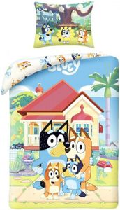 Bluey - Juego de cama con diseño de animales con diseño de animales y perros - Funda nórdica reversible de 140 x 200 cm y funda de almohada de 70 x 90 cm - Multicolor - 100% algodón