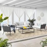 OUTLIVING Outdoor Sofa Set | Patio Furniture Balcony Sofa Sets | Garden Sofa Set with Cushion and Center Table (6 Seater-Grey-White)