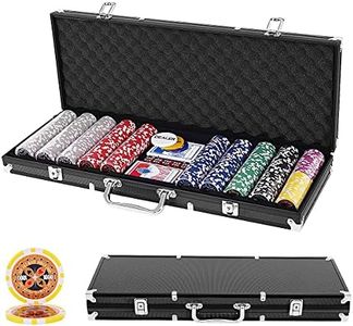 GOPLUS Maletín de póker de aluminio profesional con 500 fichas y 2 juegos de tarjetas, 3 dealers, 1 alfombra, juego de póker de estilo casino, juego de póker para casa y casino (negro)