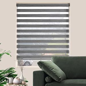 JIANGPIN TEXTILE Custom Cut to Size,Zebra Shade,Window Blinds,Zebra Blinds for Windows,Roll Blinds,Day Night Blinds,Roller Semi Shade Blinds,Roller Sheer Shades,Dual Layer Shade,(Grey Color)