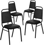 Flash Furniture Hercules Series Trapezoidal Vinyl Banquet and Event Chairs, Commercial Event Chairs with Padded Seats and Backs, Set of 4, Black