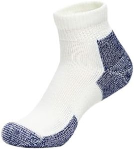 Thorlos Mens Running Thick Padded Ankle - Low Cut Socks JMX, White/Navy, X-Large (Shoe Size 13-15)