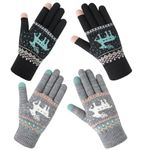 Chalier Fashion 2 Pairs Women Winter Touch Screen Gloves Warm Knitted Thermal Gloves Thicken Plush Linning Wrist Gloves Touchscreen for Smartphone Outdoor Cycling Running Sport