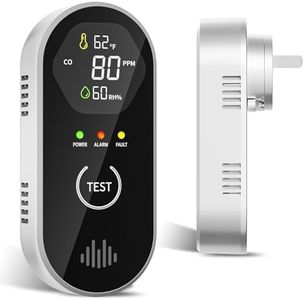 3-in-1 Carbon Monoxide Detectors with Temp & Humid, Plug in, 85dB Audible & Visual CO Alarm, LCD Digital Display, Easy to Install,Test Button, Portable for Bedroom/Office/Camper, Gives Peace of Mind