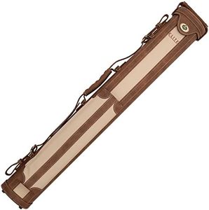 ELITE 2x2 Oval Hard Vintage Leather Pool/Billiards Cue Case, Two Butts and Two Shafts, Carrying Strap, Additional Pocket Beige and Chestnut