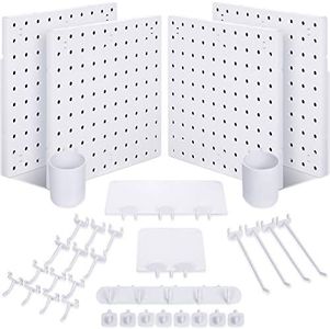 74 Pieces Pegboard Organizer Kits Wall Mount Display Pegboard Wall Panel Kits Include Pegboard Hooks Accessories Storage Shelves and Pegboard Bins for Kitchen Living Room Bathroom Office (White)