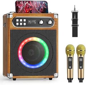 Trsaow Machine de karaoké Portable, karaoké Professionnel avec 2 Microphones sans Fil UHF, système PA avec Lampe DJ, idéal pour karaoké Familial, fêtes de Chant, fêtes, Mariages (Bois)
