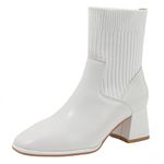 WUIWUIYU Womens Chelsea Boots Square Toe Stacked Heel Waterproof Elastic Dress Winter Sock Boots White Size 5