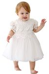 Happy Cherry Dress Princess Floral Baby Toddler Girls Lace Christening Gown Newborn Girls Dress for Girls Baptism Wedding Birthday 6-12 Months White