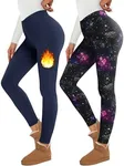 Happy.angel 2 Pack Fleece Lined Leggings Women, Thermal Warm Black Winter Workout Yoga Leggings