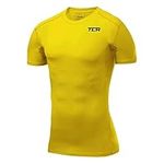 TCA Boys' HyperFusion Compression Base Layer Top Short Sleeve Under Shirt - Sonic Yellow, 12-14 Years