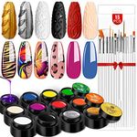 SAVILAND Gel Paint Kit, 12 Colors Nail Art Gel Paint Kit Soak Off Gel Polish Set with 15pcs Drawing Nail Art Brushes Gel Paint for Nail Art Design DIY 3D Nail Salon