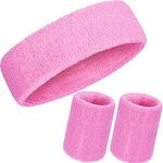 WILLBOND 3 Pcs Sweatbands Set 80s Neon Sports Headband Tennis Striped Sweat Band Paris Sports Competitions Sports Games for Men Women Party Supplies(Pink,Solid Style)