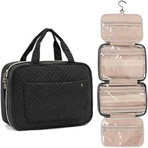 Miss or Miss Toiletry Bag Travel Bag with Hanging Hook, Water-resistant Makeup Cosmetic Bag Travel Organizer for Accessories, Shampoo, Full Sized Container, Toiletries, Black