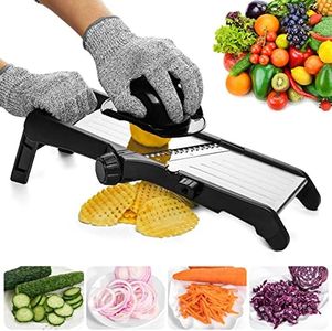 VEKAYA Adjustable Mandoline Slicer, Mandoline Slicer for Kitchen, Mandolin with Cut-Resistant Gloves,Potato Slicer, Vegetable Slicer, Mandoline French Fry Cutter, Stainless Steel Vegetable Chopper