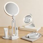 Talilie Makeup Mirror with Lights Travel Lighted Makeup Mirror with Magnification 1x/20x Magnifing Mirror Make Up with Lighting Rechargable Portable White