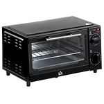 HOMCOM Mini Oven, 9L Countertop Electric Grill, Toaster Oven with Adjustable Temperature, Timer, Baking Tray and Wire Rack, 750W, Black