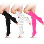 SATINIOR Long Stirrup Yoga Leg Warmers 24 Inch over the Knee Ribbed Knit Leg Warmer for Women 80s Party Dance Sports, Black, White, Rose Red, One Size