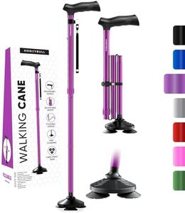 HONEYBULL Walking Cane for Men & Women - Foldable, Adjustable, Collapsible, Free Standing Cane, Pivot Tip, Heavy Duty, with Travel Bag | Walking Sticks, Folding Canes for Seniors & Adults [Purple]