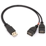 USB 2.0 1 to 2 Y Splitter Cable Adapter, USB 2.0 Type A Male to Dual USB 2.0 Female Jack Data Sync and Charging Cable Extension Cord 30CM/ 1Ft(One Side Only For Charging)