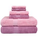 haus & kinder 100% Cotton Towel Set of 6 Combo - 2 Bath, 2 Hand, 2 Face Towels Soft Highly Absorbent Quick Dry for Beach Gym Pool 500 GSM (Lilac & Pink)