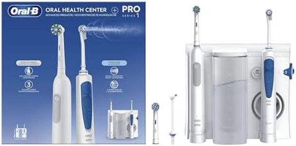 Oral-B Pro 1 Electric Toothbrush with OxyJet Oral Irrigator, 2 Replacement Brushes, 2 Replacement Nozzles, White/Blue