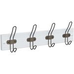 Tibres - White Hook Rack Wall Mounted - Elegant White Rail with 4 Bronze Hooks for Towels, Robes, and Coats - Stylish Bathroom and Hallway Hanger - Solid Wood