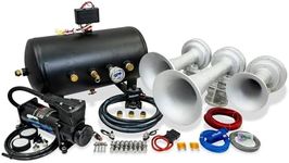 King 3 544K Train Horn Kit – 3-Chime Locomotive Horn with 5-Gallon Tank & 1NM Compressor – Loud US-Train Tone with Onboard Air for Honking, Tire Inflation & Air Tools