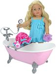 18 Inch Doll Bathtub, Doll Accessories & Doll Outfit with Shower, Pink Clawfoot Tub , Fits American Dolls, Plush Animals & More! 18 Inch Doll Furniture Bathtub in Pink for Your Favorite Girl Doll