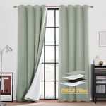 RYB HOME 4-in-1 Dust Filtering Soundproof Blackout Insulating Privacy Window Curtains for Nursery Bedroom Living Room Rivider Sound Absorption Sheet, Sage Green, W52 x L84 inch, 2 Panels